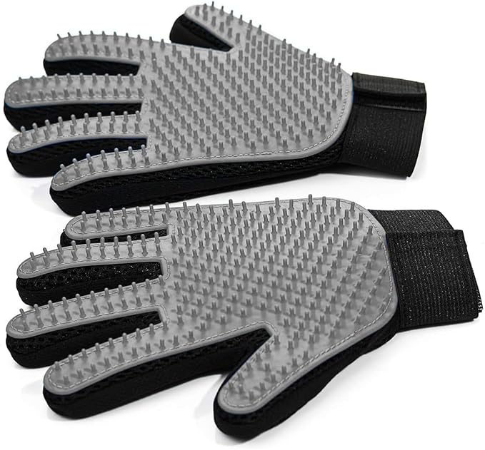 Cat & Dog Grooming Gloves for Shedding - Efficient Deshedding Pet Grooming Gloves 2-in-1 Deshedding Brush & Massage Mitt-Safe for Dogs & Cats (1 Pair Gray)-PawvioPets