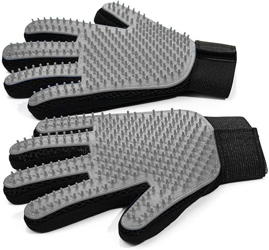 Cat & Dog Grooming Gloves for Shedding - Efficient Deshedding Pet Grooming Gloves 2-in-1 Deshedding Brush & Massage Mitt-Safe for Dogs & Cats (1 Pair Gray)-PawvioPets