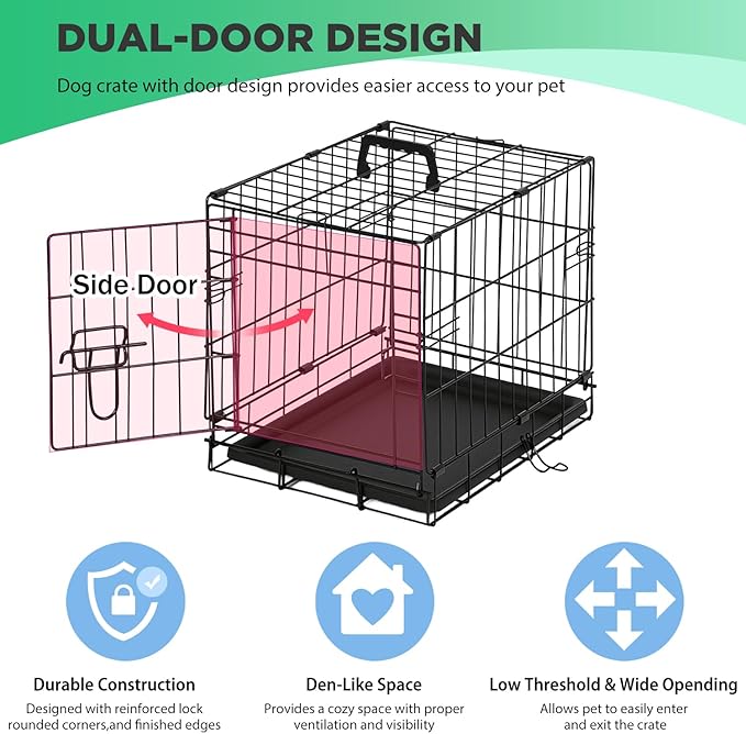 BestPet | Dog Crate | 18" | Black | Foldable Metal Kennel with Double Doors, Secure Slide-Bolt Latches, Leakproof Tray | Portable Dog Cage for Small Breeds | for Travel, Indoor & Outdoor Use-PawvioPets