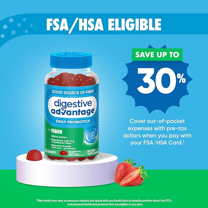 Digestive Advantage Prebiotic Fiber Gummies + Probiotics for Gut Health, 5g Prebiotic Fiber Plus 1 Billion CFU Probiotic, Supports Digestive Health & Regularity, (60ct Bottle) Strawberry Flavor*-PawvioPets