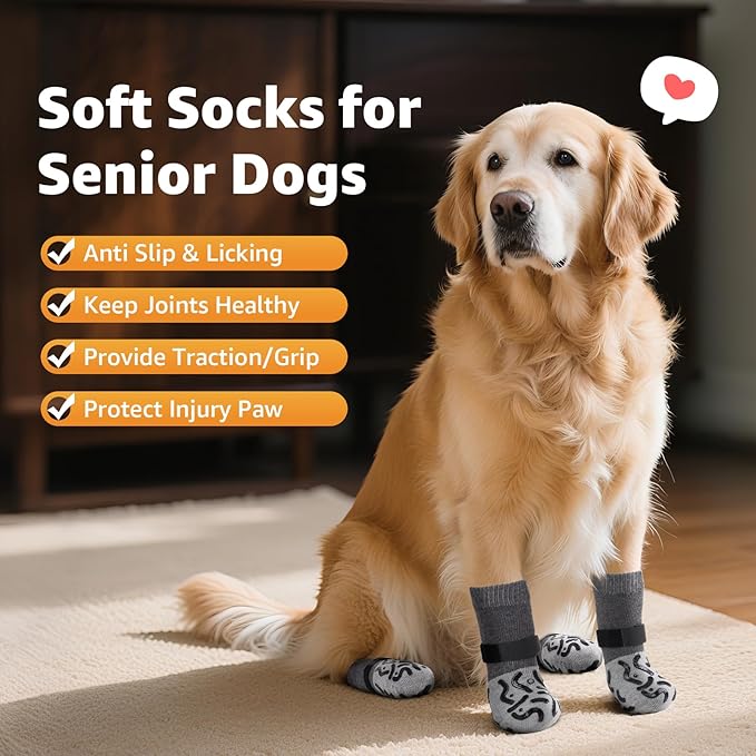 Double Sides Non-Slip Dog Socks to Prevent Licking Paws - Strong Traction for Hardwood Floors, Senior Dogs, Paw Protector, Dog Socks with Grippers - Size Large-PawvioPets