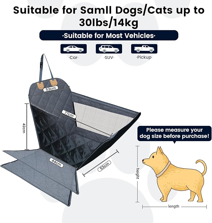 Dog Car Seat for Small/Medium Dogs with Door Protection – Full Coverage Pet Booster Seat with Mesh Window, Zippered Side Flaps, Safety Buckle, Grey Linen Fabric-PawvioPets