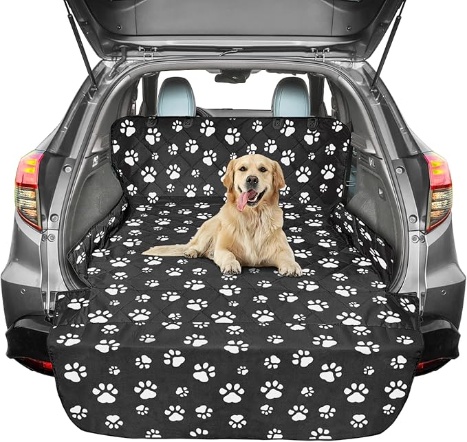 F-color SUV Cargo Liner for Dogs, Water Resistant Pet Cargo Cover Dog Seat Cover Mat for SUVs Sedans Vans with Bumper Flap Protector, Non-Slip, Large Size Universal Fit, Paw Print-PawvioPets