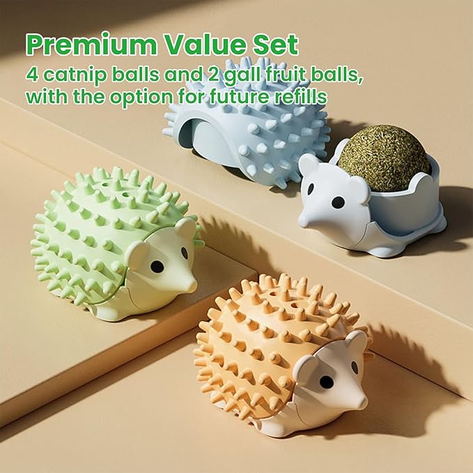 6 Pcs Catnip Ball Toys with Rubbing Shell, Lickable Roller Catnip Toys for Cats Chew, Edible and Refillable Kitten Toys, Teeth Cleaning Dental Indoor Cat Treats Toys, 3 Shells 6 Balls-PawvioPets