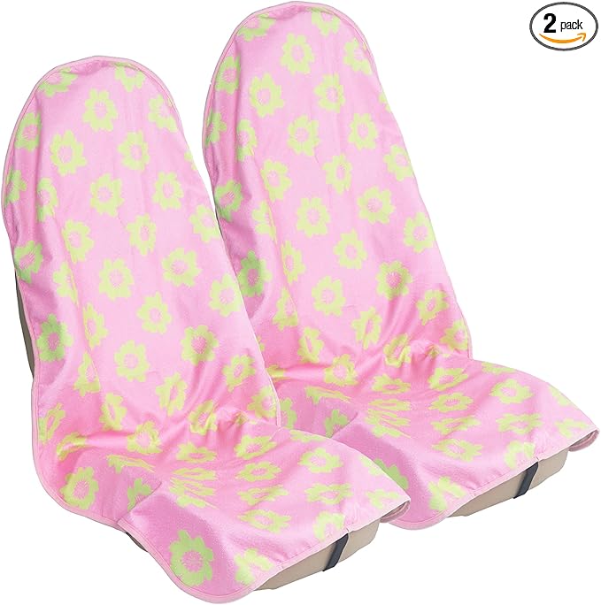 Car Seat Cover Protector Front Seats,for Gym Workout,Running,Swimming,Beach and Hiking,Waterproof Sweat Towel Bucket Seat Covers for Cars SUV Trucks (Flower and Pink, 2Pcs)-PawvioPets