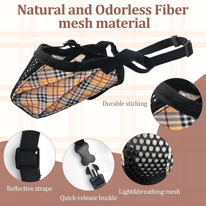 Dog Muzzle for Small Large Dogs - Soft Nylon Basket Muzzle with Adjustable Strap, Breathable Mesh Design Prevents Biting Chewing Licking Eating - Ideal for Training, Grooming & Vet Visits (Yellow, S)-PawvioPets