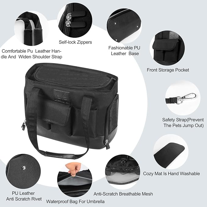 Cat Carrier, Dog Carrier, Pet Carrier, Foldable Waterproof Premium PU Leather Oxford Cloth Dog Purse, Portable Bag Carrier for Small to Medium Cat and Small Dog, Airline Approved Soft-Sided Carrier-PawvioPets