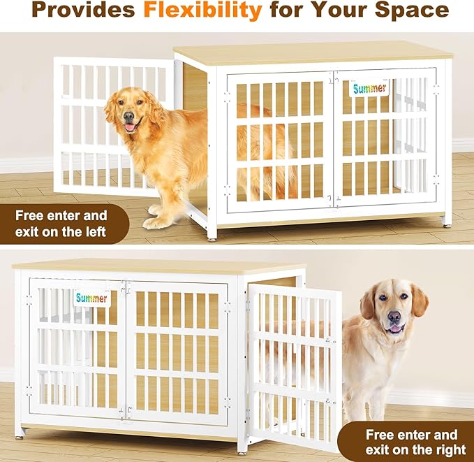 EasyCom Heavy Duty Dog Kennel Indoor with Name Tag, XL Dog Crate Furniturefor Large and Medium Dogs, Double-Doors Sturdy Dog Cage for Anxiety Dog, Decorate House as TV Stand, End Table, Bedside Table-PawvioPets
