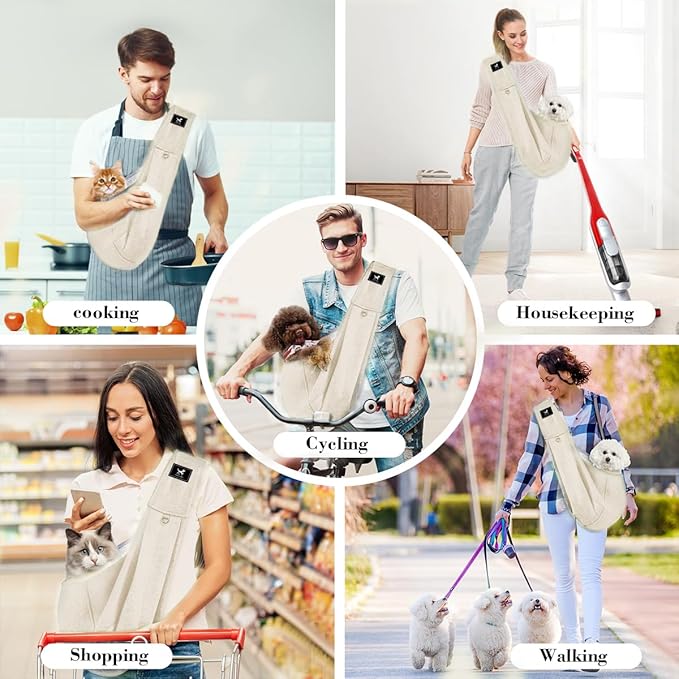 Dog & Cat Carrier Sling, Adjustable Soft Padded Shoulder Puppy Carrier, Hands-Free Dog Carrier Bag with Double Safety Buckles Premium Material for Outdoor Travel (Apricot, L)-PawvioPets