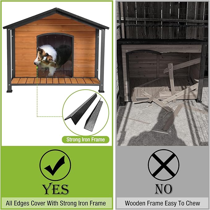 Dog House Outdoor & Indoor Unique All-Around Iron Frame Dog Kennel for Winter with Raised Feet for Small & Medium & Large Dogs,Weatherproof Roof (41.6 “L×41.4”W×34.1“H)-PawvioPets