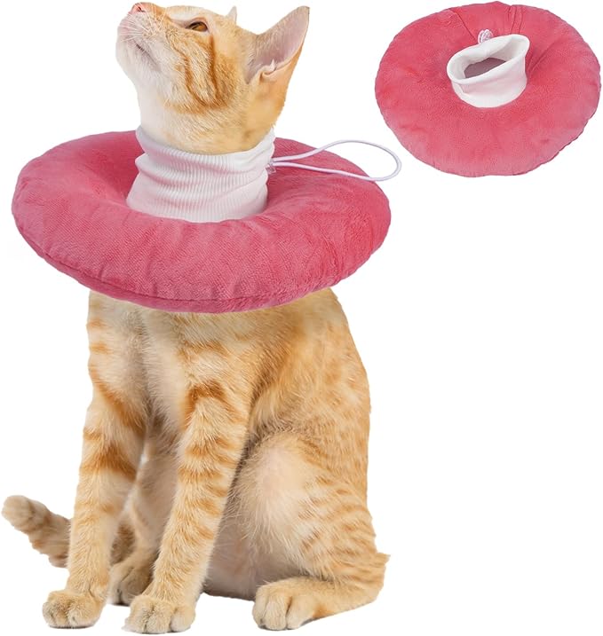 Adjustable Cat Recovery Cone, Comfortable & Lightweight Elizabethan Collar to Stop Licking or Scratching, Suitable for Skin Disease & Wounds Protection After Surgery, Pink Medium-PawvioPets