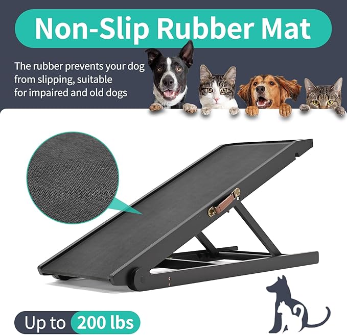 Dog Ramp, Adjustable Height Wooden Folding Pet Ramp for Bed, Couch,SUV-High Traction, Portable Paw Ramps for Small & Large Old Dogs & Cats - Furniture Quality-PawvioPets
