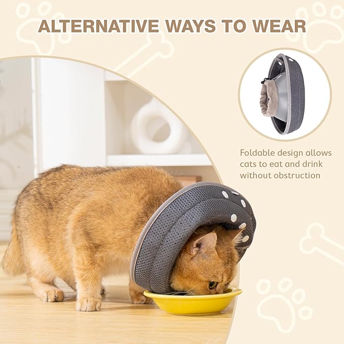 Avont Cat Cone Collar Soft to Stop Licking, Adjustable Foldable Lightweight Kitten Recovery Collar After Surgery for Small Dogs, Elizabeth Cone of Shame Alternative -Darkgrey(L)-PawvioPets