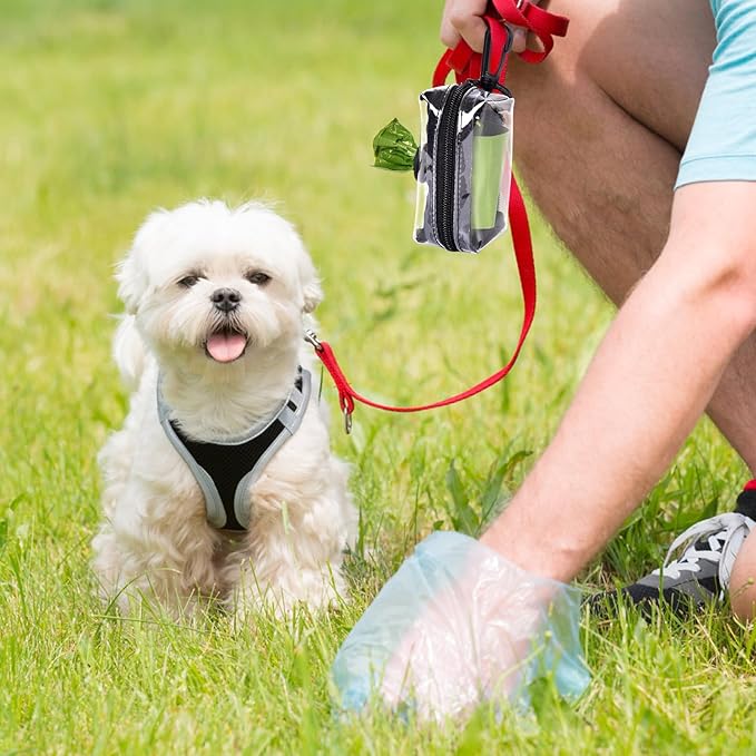 Clear Metal Dog Waste Bag Dispenser & Holder - Portable, 1 Hand Free, Fits Leash Accessory, Set Includes Dog Poop Bags-PawvioPets