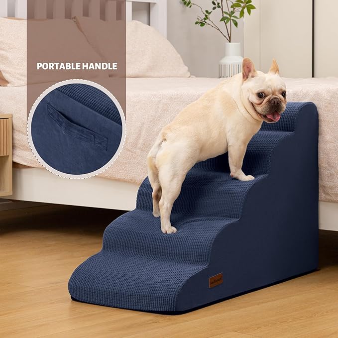 5-Step Dog Stairs and Ramp for High Bed, Non-Slip Sturdy Pet Steps for Small Dogs and Cats,22.2" H,Blue-PawvioPets