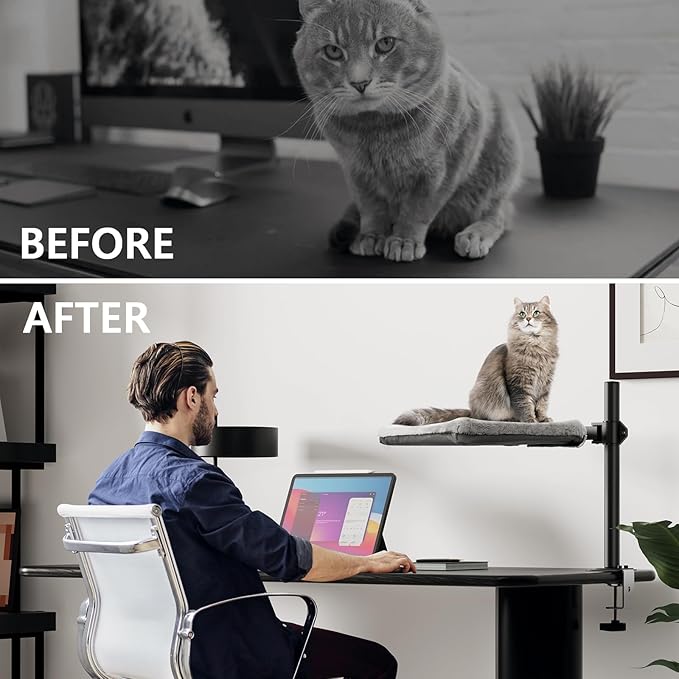 Cat Desk Bed - Perfect Cat Hammock for Your Desk Perch Adjustable Steel Frame Soft Fabric Removable Washable 16 inch Unique and Modern cat Furniture-PawvioPets