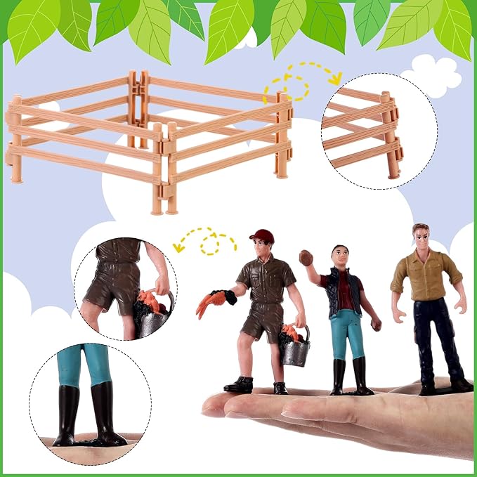 27 Pcs Horse Ranch Playset, 5 Horse Figurines 3 People Figurines 8 Fence 3 Model Trees 1 Moss Mat for Diorama Project Educational Gift Cake Topper-PawvioPets