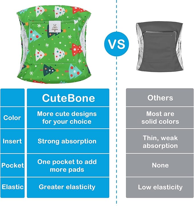 CuteBone Dog Diapers Male Belly Bands 3 Pack for Male Dogs Reusable Puppy Wraps DM62XS-PawvioPets