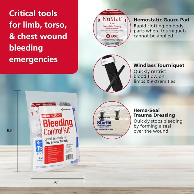 First Aid Only 91134 Critical Essentials Bleeding Control Kit for Limb & Torso Wounds, 8 Pieces-PawvioPets