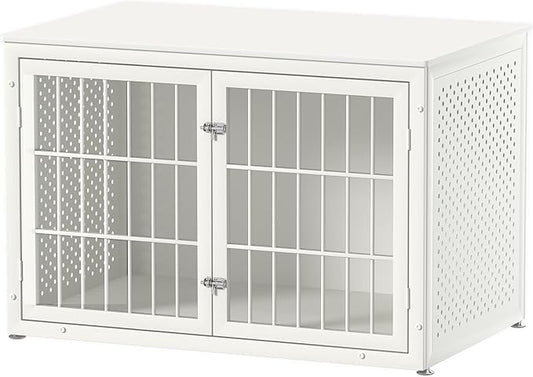 48" Heavy Duty Dog Crate Furniture for Large Dogs, Metal Cage for High Anxiety Dogs, Wooden Kennel Furniture Indoor, Decorative Dog Kennel End Table, XL,White-PawvioPets
