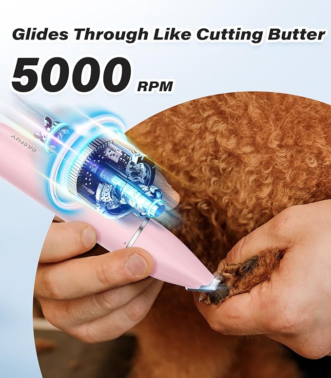 Casfuy Cordless Dog Paw Trimmer - Low Noise Small Dog Clippers with Double Blades USB Rechargeable Grooming Clipper for Dogs Cats and Small Pets for Trimming Hair Around Paws, Eyes, Ears, Face, Rump-PawvioPets