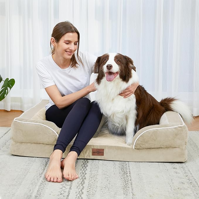 Comfort Expression Small Dog Beds Waterproof Orthopedic Foam Dog Sofa Beds for Medium Dogs Comfy Pet Bed with Washable Removable Cover & Non-Slip Bottom(Small,Beige)-PawvioPets