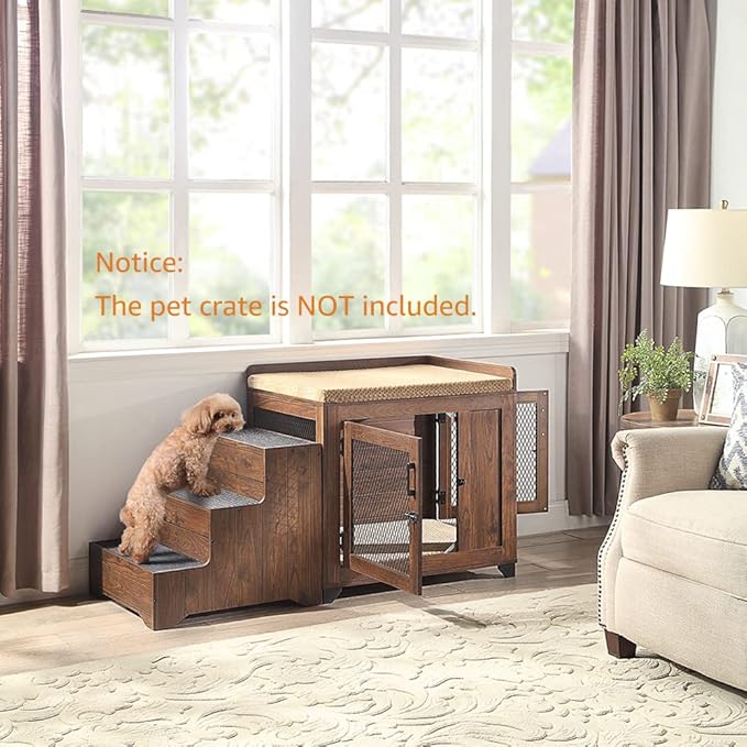 beeNbkks Furniture Style Dog Stairs, Pet Steps for Small Dogs and Cats, Wooden Non-Slip Pet Ladder for Elderly Injured Pets Short Legged Puppy to Reach Couch Sofa High Bed Windowsill-PawvioPets