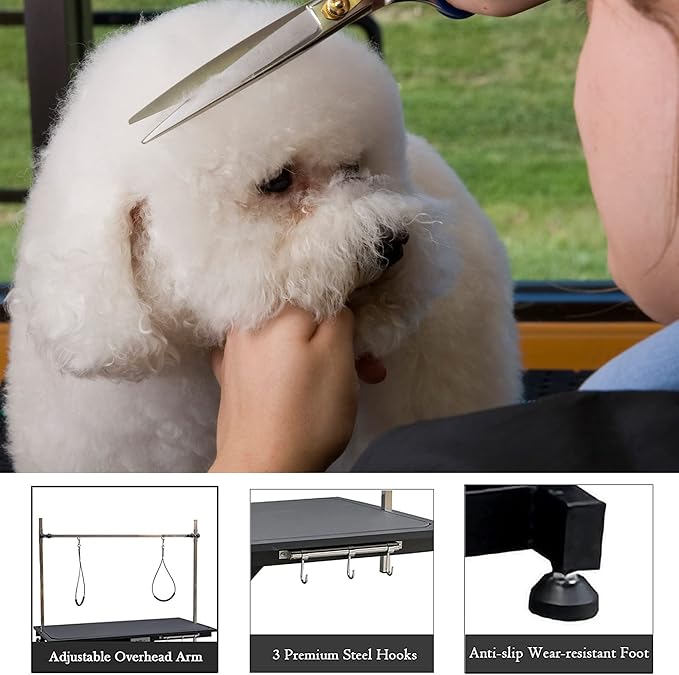 Electric Pet Grooming Table for Large Dogs - Professional Heavy Duty Height Adjustable Pet Grooming Station with Anti Slip Tabletop, Two Nooses & Tool Organizer, Maximum Capacity Up to 250 lbs Black-PawvioPets