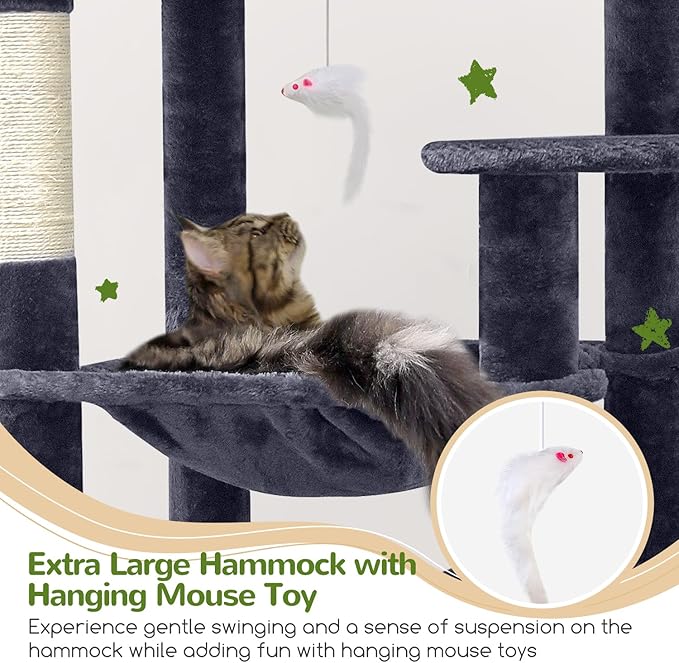 Globlazer Heavy Duty Cat Tree, 70 inch Sturdy Cat Tree for Indoor Cats Extra Large Cat Tower with Scratching Post, Hammock, Cat Condo for Adult Cats Kittens, F70 Pro, Dark Grey-PawvioPets