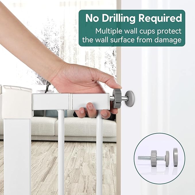 Babelio Baby Gate, 29-48 Inch Auto Close Pet Gate, Easy Install Pressure-Mounted Safety Gate, Extra Wide Pet Gate for Stairs and Doorways, 2 Pack White-PawvioPets