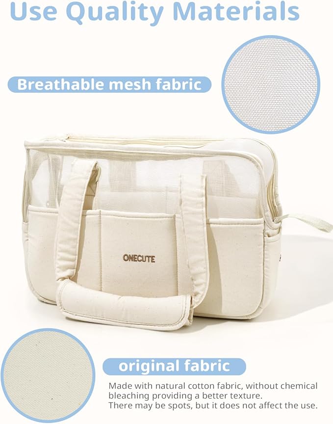 Dog Purse Carrier for Small Dogs Rabbit cat with Large Pockets, Cotton Bag, Dog Carrier Soft Sided, Collapsible Travel Puppy Carrier (Beige Breathable, 13.6" L x 6.5" W x 10.0" H)-PawvioPets