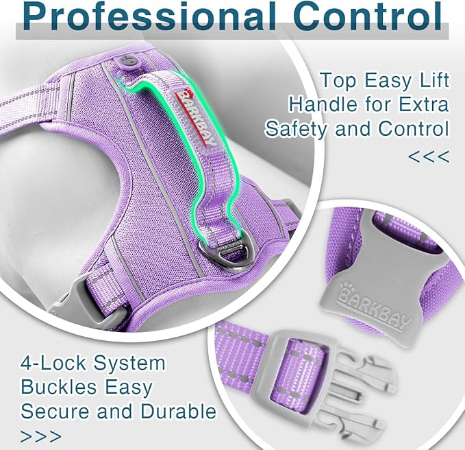 BARKBAY Dog Harness No Pull with ID Tag Pocket - Heavy Duty, Reflective, Easy Control for Large Dogs(Violet Purple,S)-PawvioPets