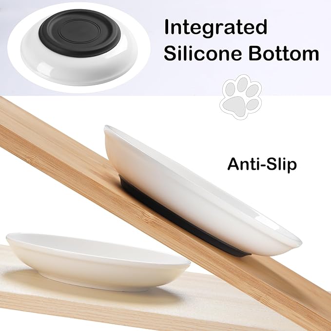 Cat Food Bowl,Healthy Ceramic Cat Bowls for Indoor Cats,Anti Whisker Fatigue Cats Dishes Set,Shallow Wide Kitten Plates for Food and Water,Non-Slip Silicone Bottom,6 Pack-PawvioPets