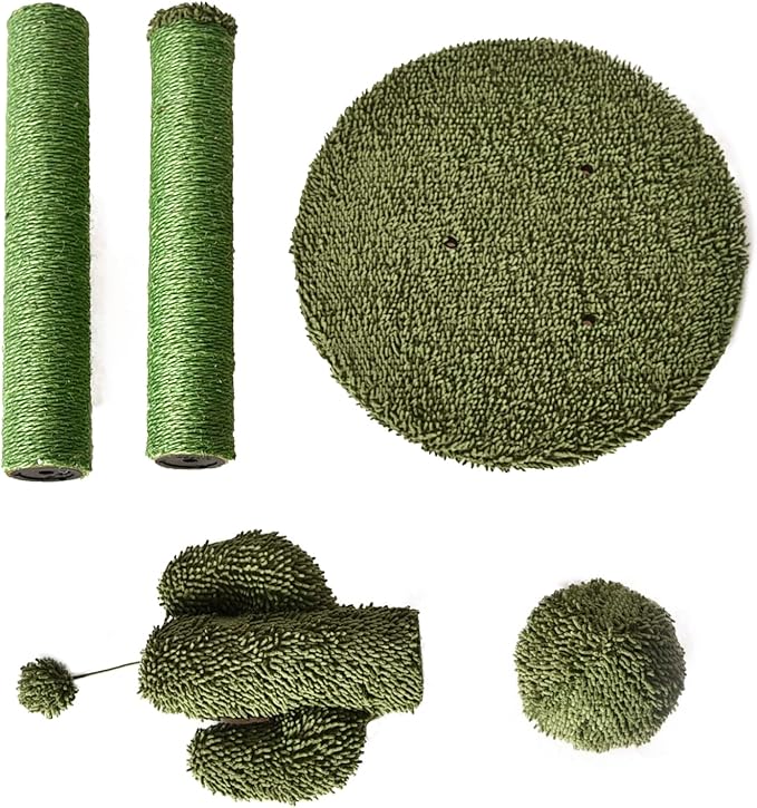 Amazon Basics Cat Scratcher - Indoor Cactus Triple Posts Cat & Kittens Scratching Post with Dangling Ball, Large (27"H) - Green-PawvioPets