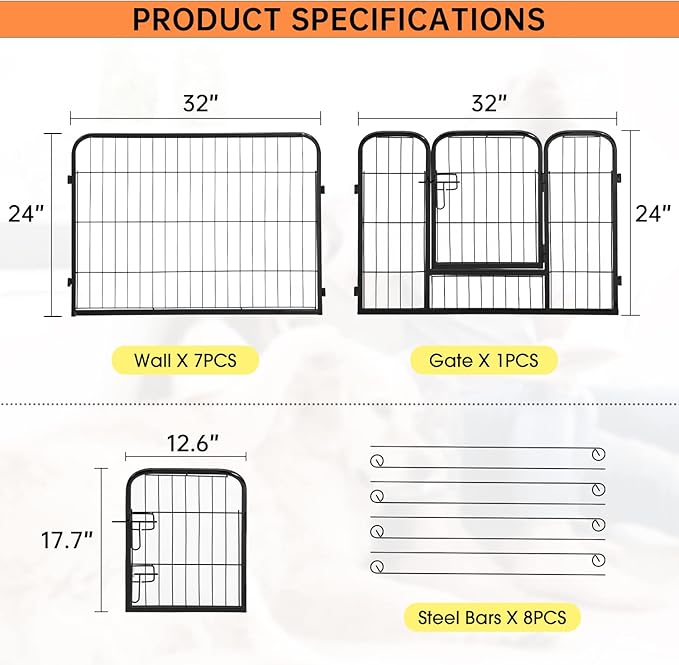 BestPet Dog Playpen Indoor 24 inch 8 Panels Metal Dog Pen Pet Dog Fence Outdoor Exercise Pen with Doors,Pet Puppy Playpen for RV Camping Yard, Black-PawvioPets