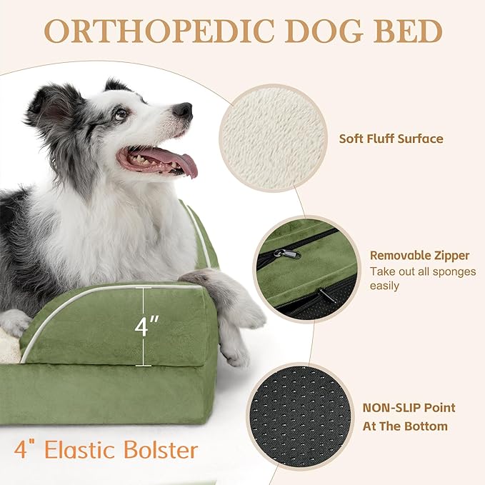 Comfort Expression Medium Dog Beds Waterproof Orthopedic Foam Dog Sofa Beds for Medium Large Dogs Comfy Pet Bed with Washable Removable Cover & Non-Slip Bottom(Medium,Light Green)-PawvioPets