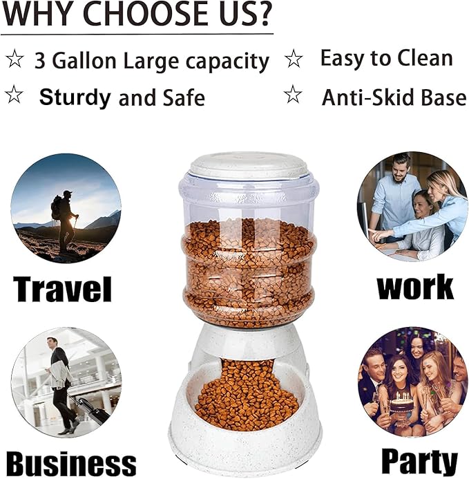 Automatic Dog Feeders, Dog Feeder Dispenser for Large Dogs, 3 Gallon Gravity Automatic Dog Cat Feeder Station, Dry Food Storage Container Bowl for Adult Dogs-PawvioPets