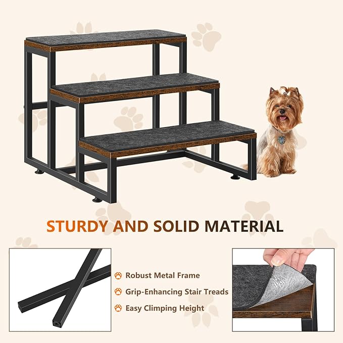 Dog Stairs for Small Dogs 3 Steps Pet Stairs Dog Stairs Steps for Couches High Beds, Non-Slip Indoor Dog Ramp, Holds Up to 100lbs-PawvioPets