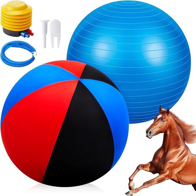 30inch Giant Herding Ball with Cover Anti Burst Ball Please Watch VCR for How to Inflation Horse Toys for Horses Stall Entertainment Play, Pump Included(Stylish)-PawvioPets