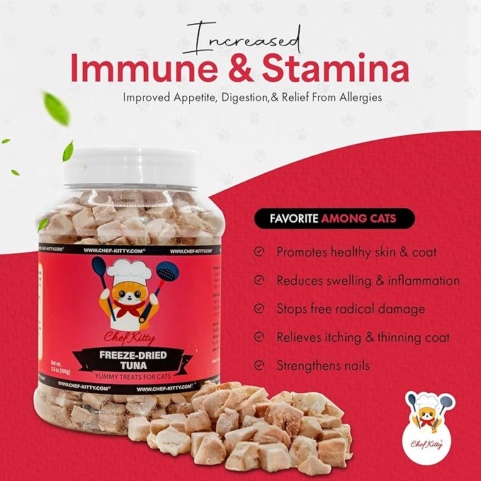 Freeze-Dried Tuna Treats for Cats & Dogs – 100% Wild Caught, Single Ingredient, High-Protein, Healthy Snack – No Additives or Preservatives – 7.4oz - Inspected & Tested in USA-PawvioPets