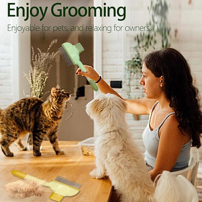 2Pcs Flea Comb for Cats Dogs,Long & Short Stainless Steel Metal Teeth for Shedding and Tangles,Cat Combs for Indoor Cats-PawvioPets