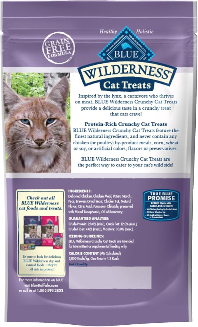 Blue Buffalo Wilderness High Protein Crunchy Cat Treats, Made With Natural Ingredients, Tasty Chicken, 2-oz Bag (Pack of 12)-PawvioPets