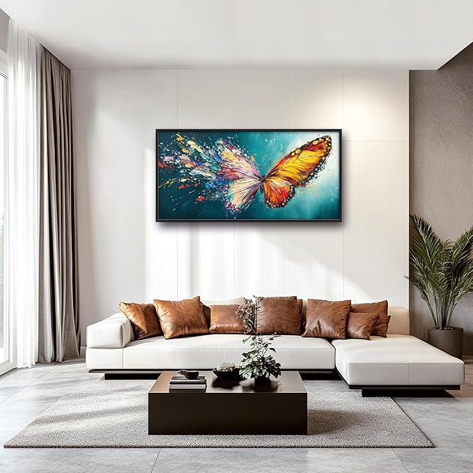 Extra Large Framed Abstract Butterfly Wall Art,Colorful Graffiti Wall Decor,Splashing Wings Pictures for Living Room,Canvas Print Painting Modern Artwork Bedroom Office Bathroom Home Decor 60L x30W-PawvioPets