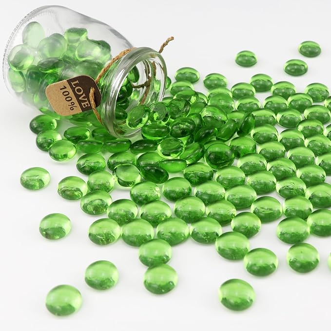 2.16LB Glass Beads Vase Filler Aquarium Gravel Decor Flat Glass Marbles Gems Pebbles Fish Tank Rocks Home Decorative Art Craft - Green-PawvioPets