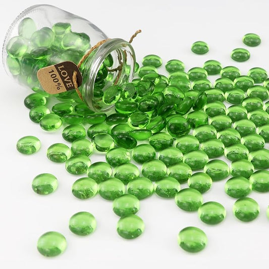 2.16LB Glass Beads Vase Filler Aquarium Gravel Decor Flat Glass Marbles Gems Pebbles Fish Tank Rocks Home Decorative Art Craft - Green-PawvioPets