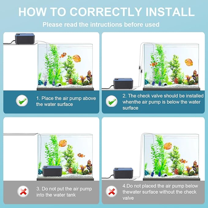 Aquarium Air Pump,Check Valves Prevent Backflow, Ultra-Quiet Fish Tank Bubbler, 5.5W Adjustable Airflow Rate Design, for Fish Tank 20 to 150 Gallons, Bonus Accessories-PawvioPets