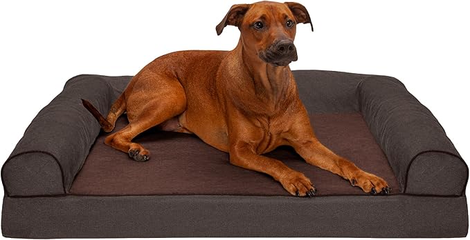 Furhaven Orthopedic Dog Bed for Large Dogs w/ Removable Bolsters & Washable Cover, For Dogs Up to 95 lbs - Sherpa & Chenille Sofa - Coffee, Jumbo/XL-PawvioPets