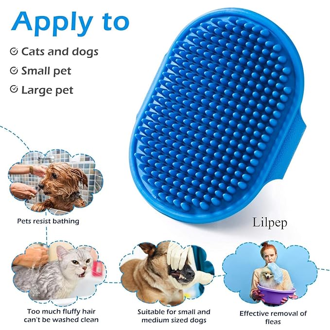 Dog Grooming Brush, Lilpep Pet Shampoo Bath Brush Soothing Massage Rubber Comb with Adjustable Ring Handle for Long Short Haired Dogs and Cats (Green, pack of 1)-PawvioPets