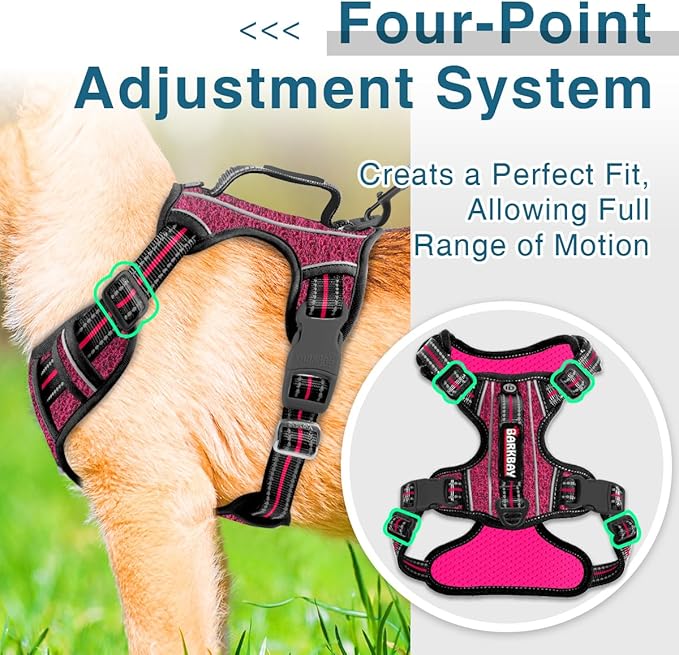 BARKBAY Dog Harness No Pull with ID Tag Pocket - Heavy Duty, Reflective, Easy Control for Large Dogs(Pink/Black,M)-PawvioPets