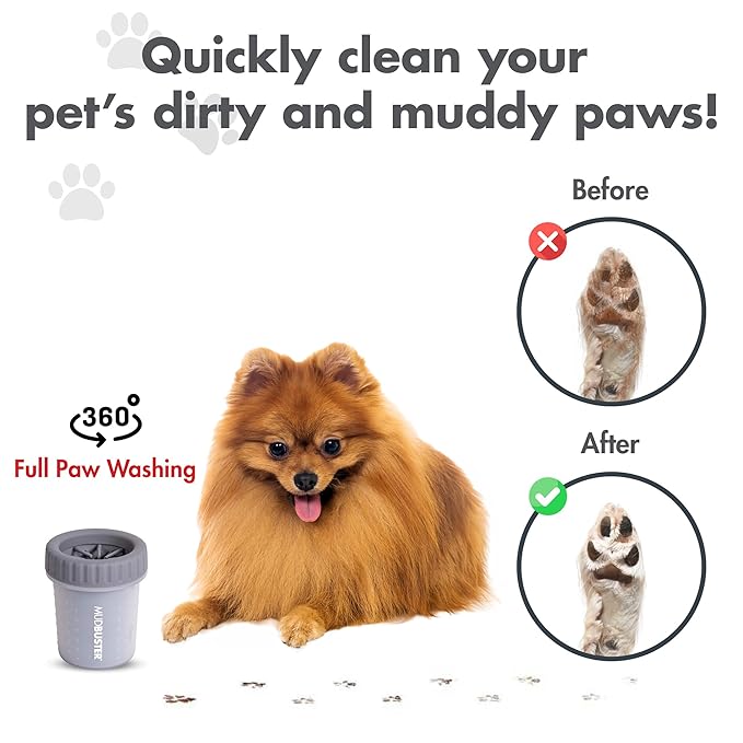 Dexas Medium MudBuster Portable Dog Paw Washer, Light Gray - Premium Quality Pet Supplies and Dog Accessories - Cleansing, Self Cleaning, Silicone - 6x6x6 Inches, 0.308 kg, 1 Count-PawvioPets
